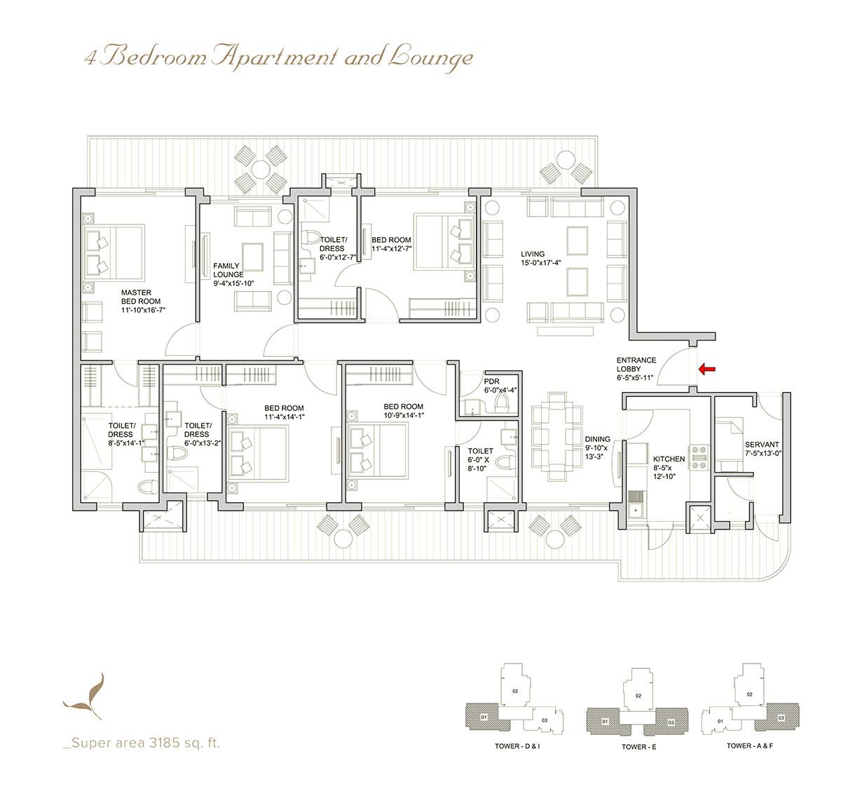 4BHK + Family Lounge + Servant