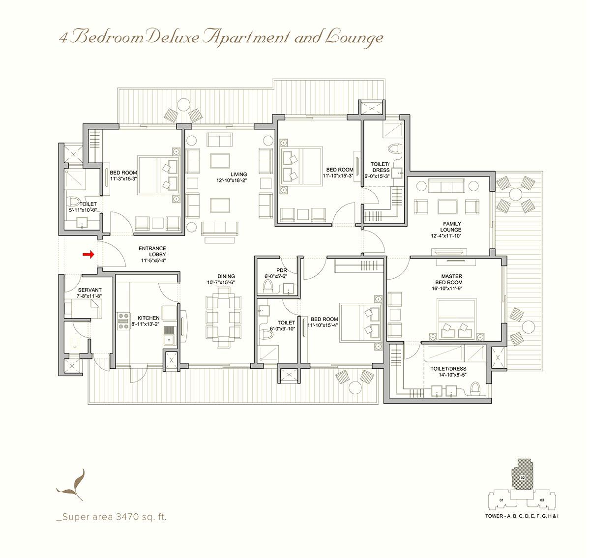 4BHK + Family Lounge + Servant