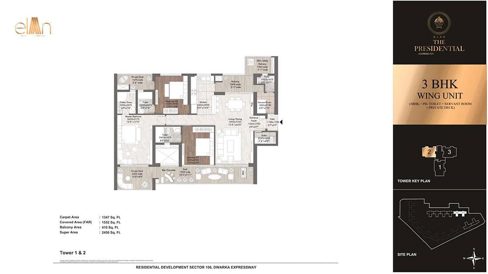 3 BHK Wing (3BHK + PD Toiler + Servant Room + Private Deck)