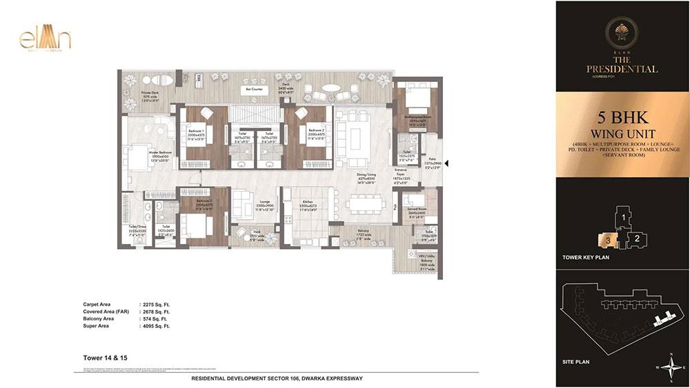 5 BHK Wing Unit (4BHK +  Multipurpose Room +  Lounge + Family Lounge + PD. Toiler + Servant Room + Private Deck