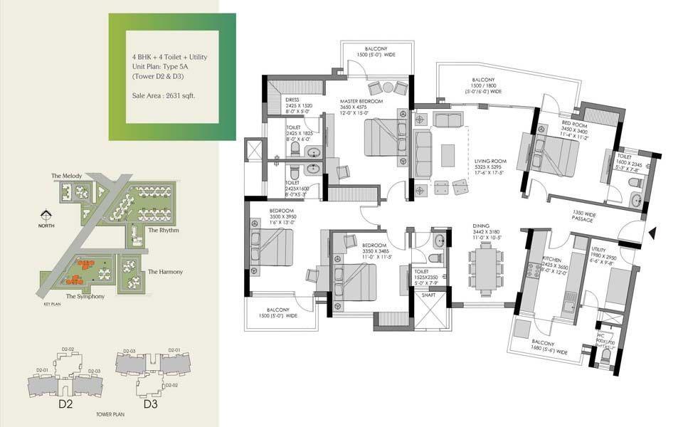 4 BHK + 4 Toilet + Utility