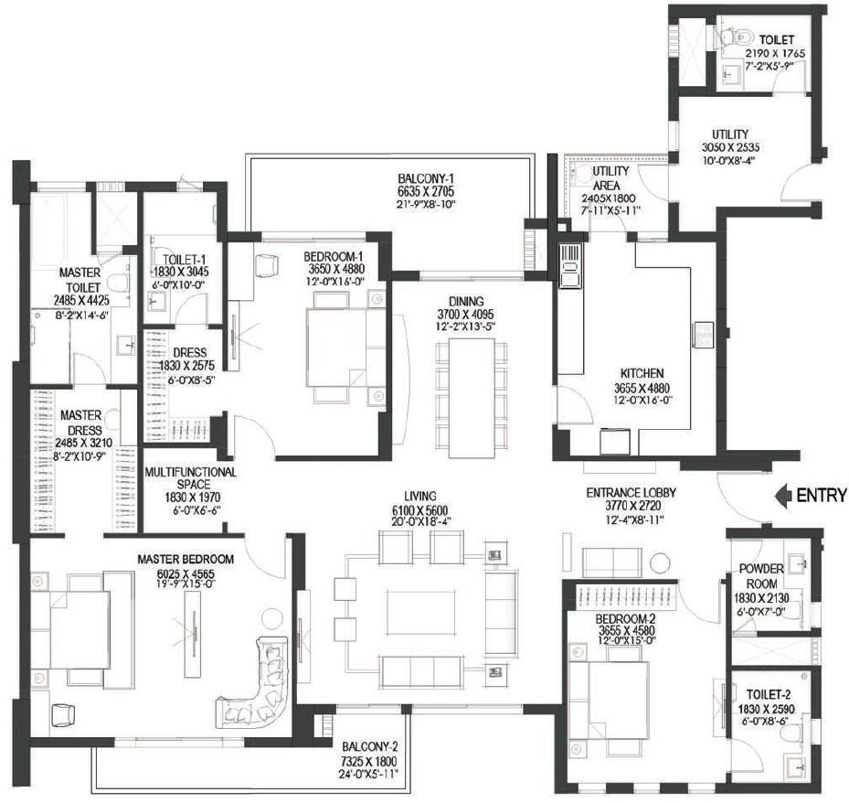 Typical Unit Plan 3BHK