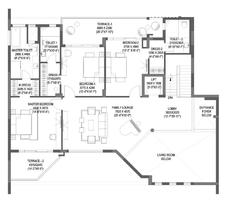 4BHK Penthouse - Upper Level Plan