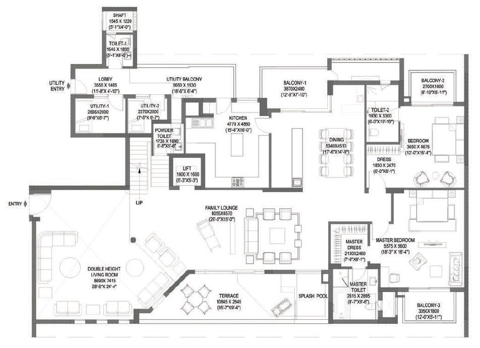 5BHK Penthouse - Lower Level Plan