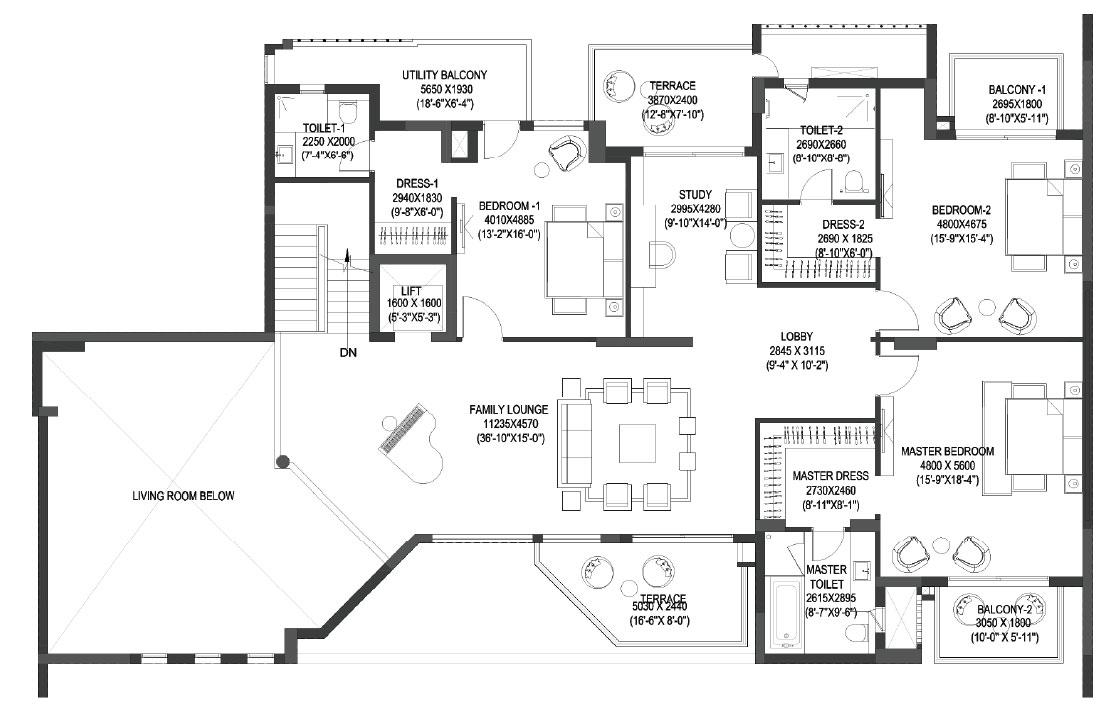 5BHK Penthouse - Upper Level Plan