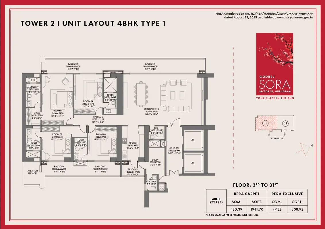 Tower 2 - Unit Layout 4BHK Type 1