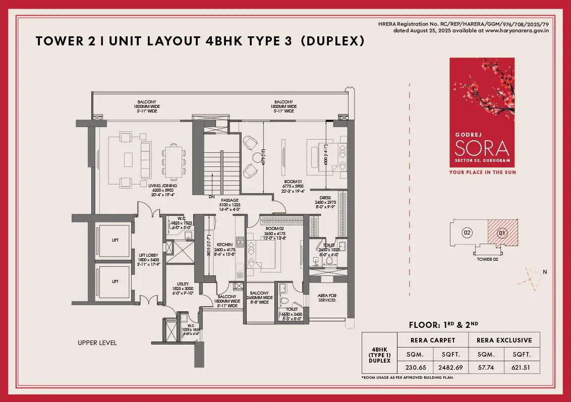 Tower 2 - Unit Layout 4BHK Type 3 (Duplex)