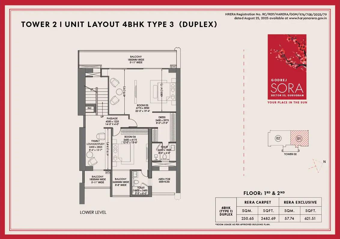 Tower 2 - Unit Layout 4BHK Type 3 (Duplex)