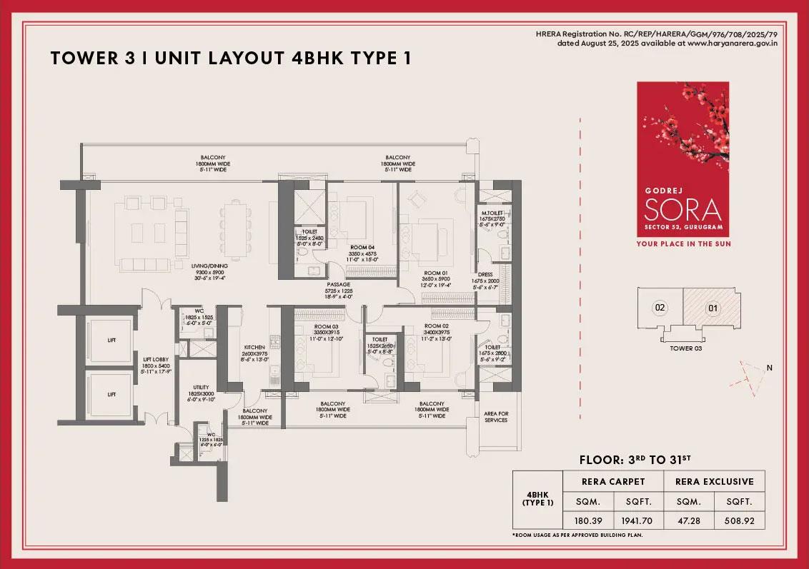 Tower 3 - Unit Layout 4BHK Type 1