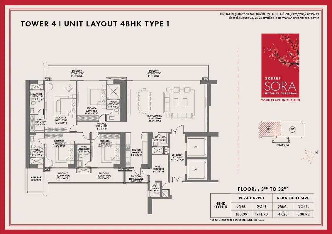 Tower 4 - Unit Layout 4BHK Type 1