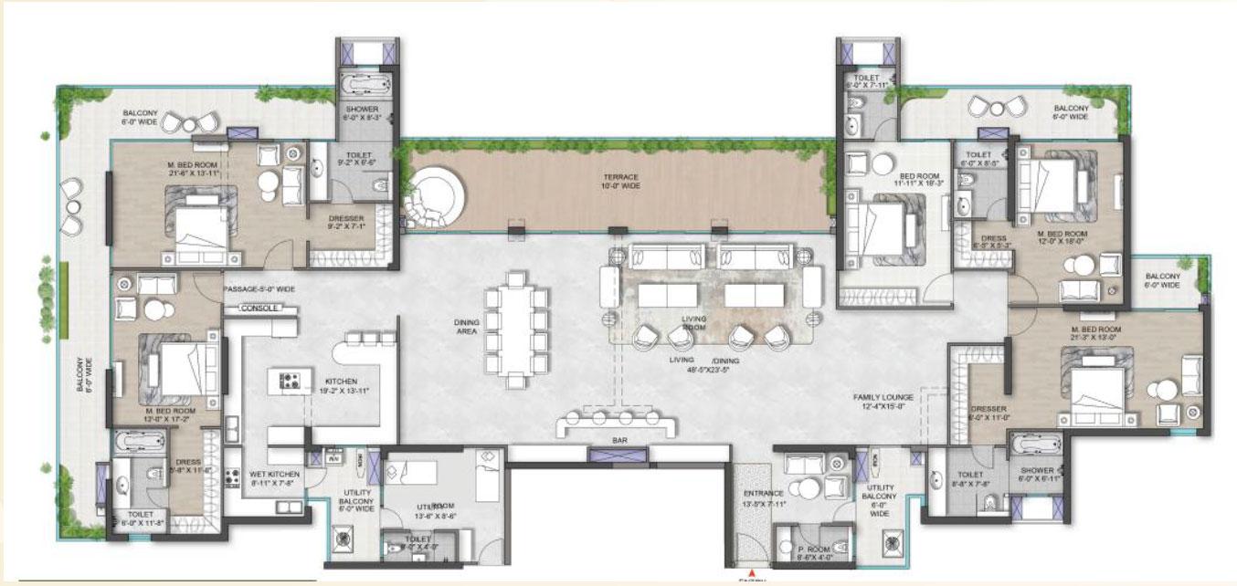 Penthome : 5 BR + Family Lounge + Utility