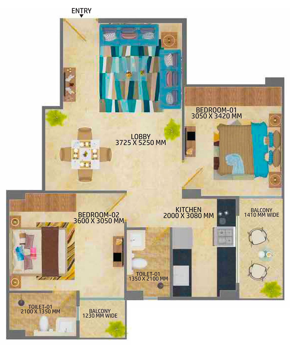 2 BHK (Unit 2A)