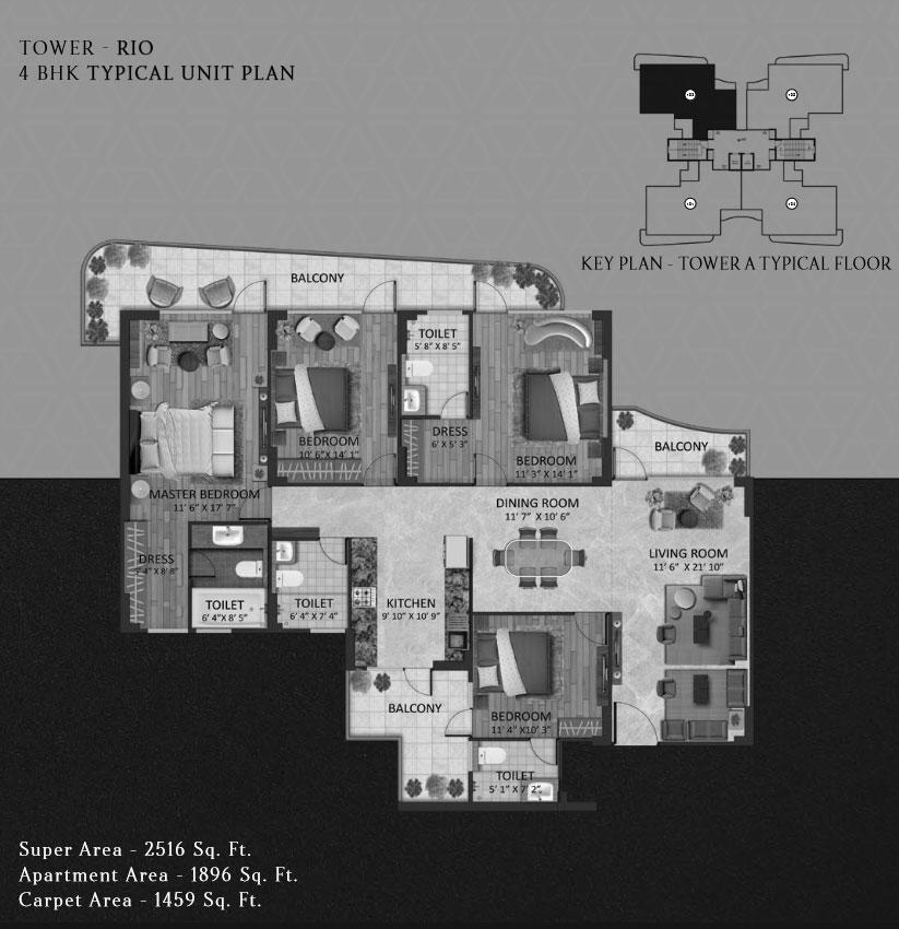 4 BHK Typical Unit Plan