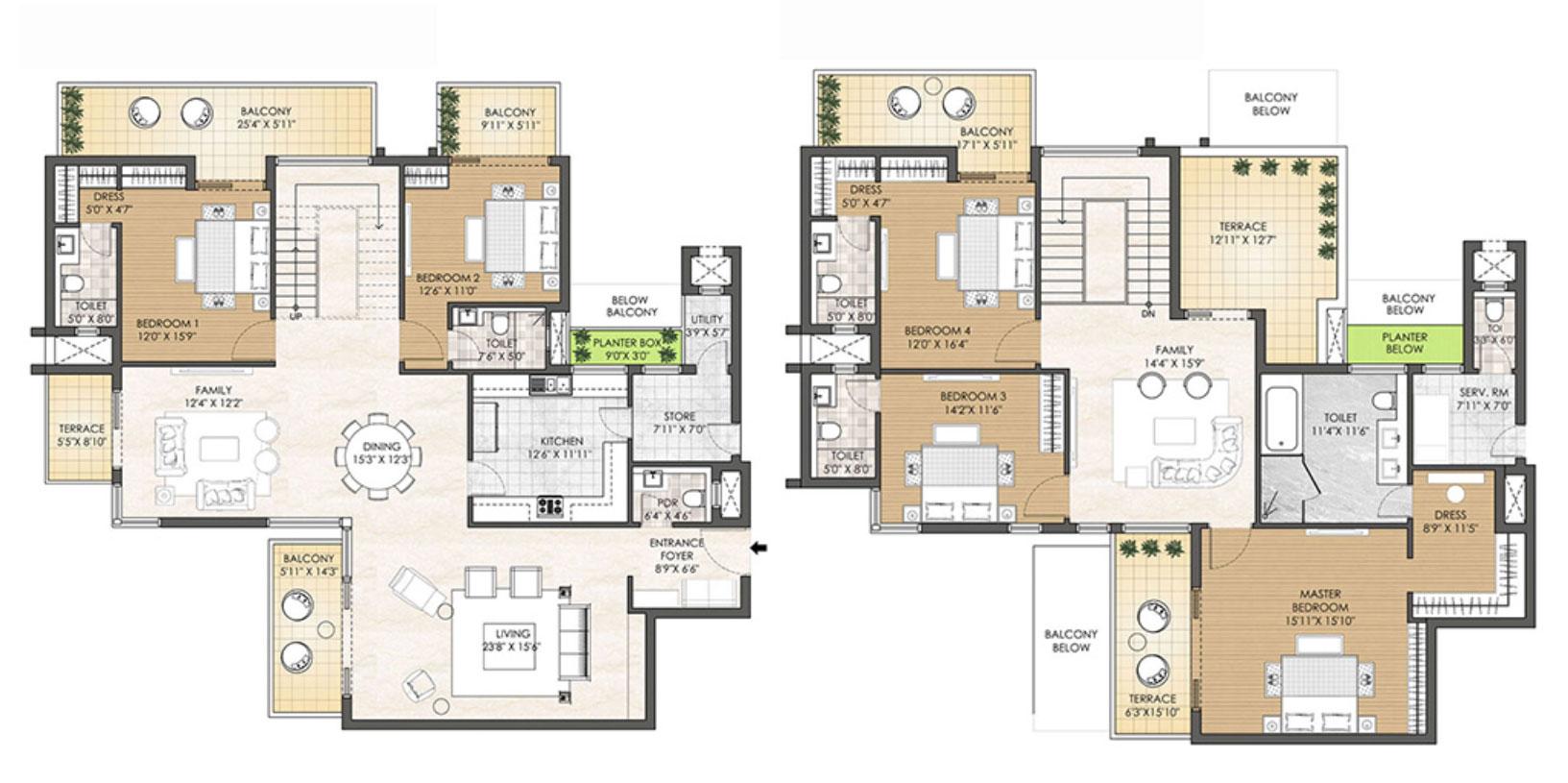 5 BHK + Penthouse : Type B (Tower H & J)