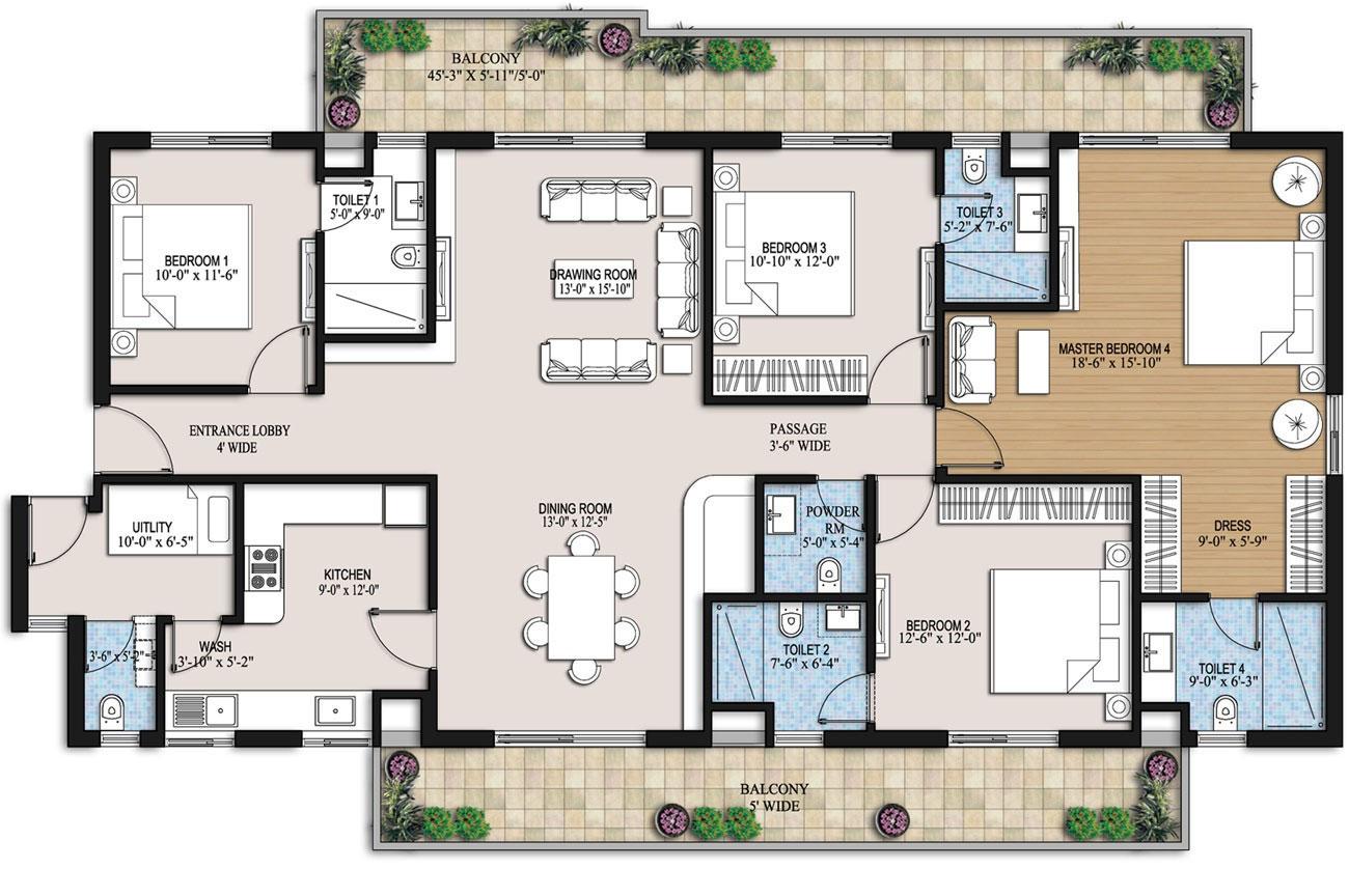 3BHK + 1 Room + Utility