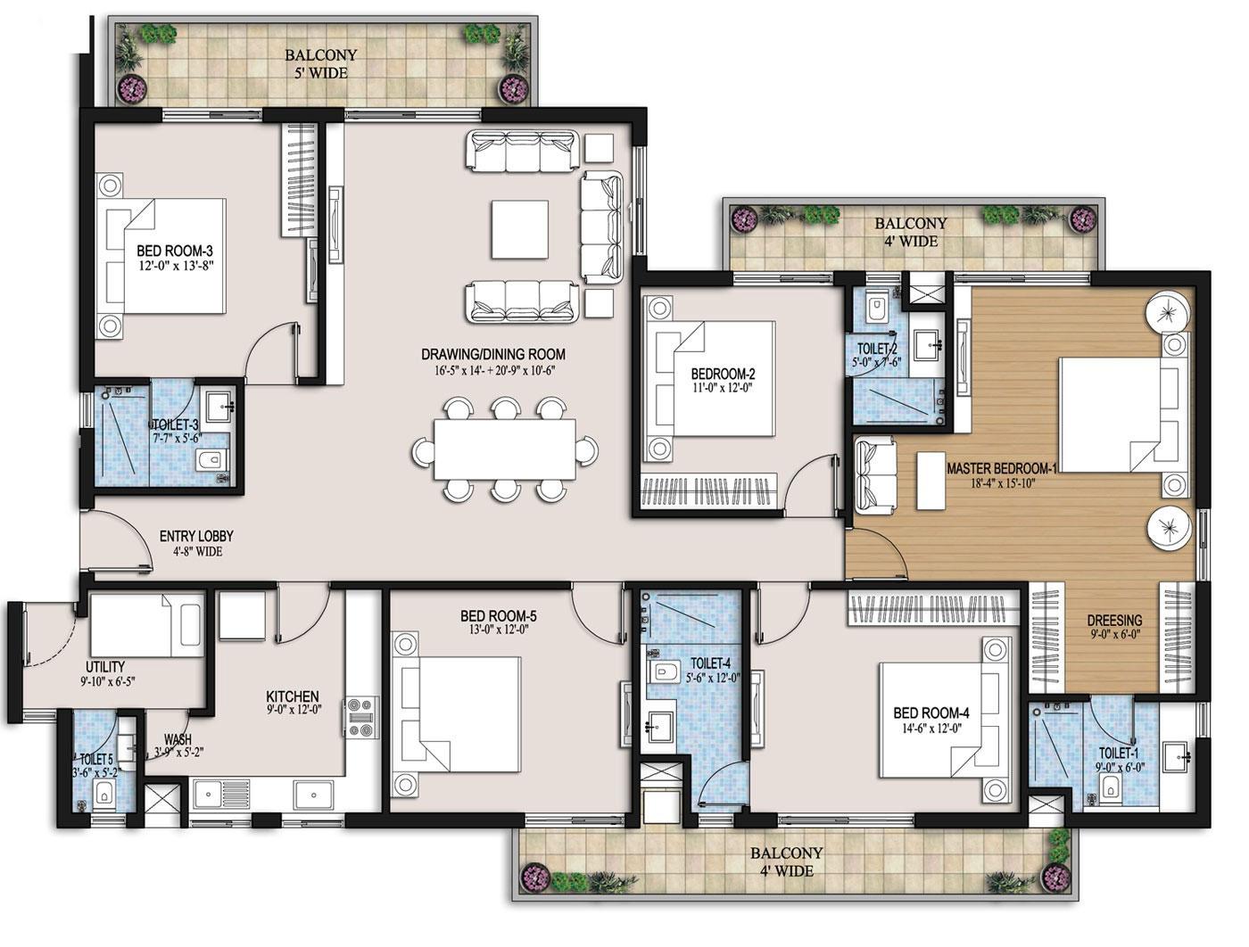 4BHK + 1 Room + Utility