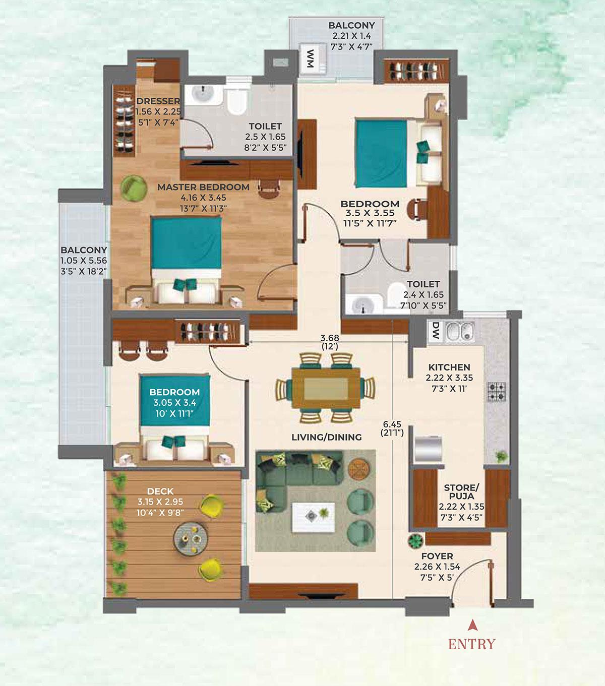 Lavender Premium 3BHK +2T