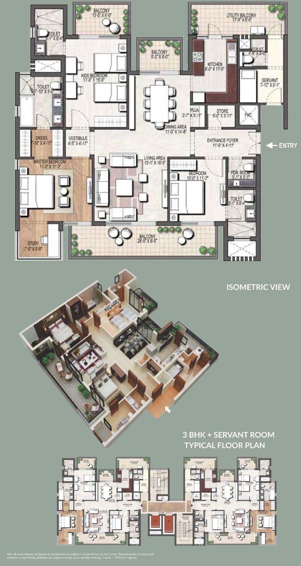 3 BHK Unit + Servant Room