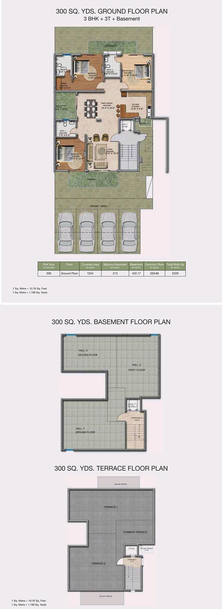 3 BHK + 3T + Basement Ground  Floor Plan
