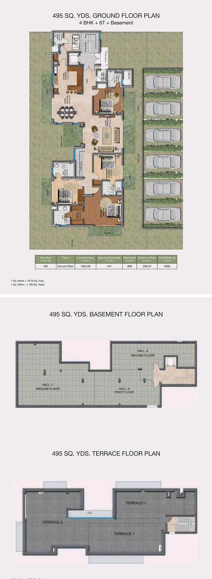 4 BHK + 6T + Basement Ground  Floor Plan