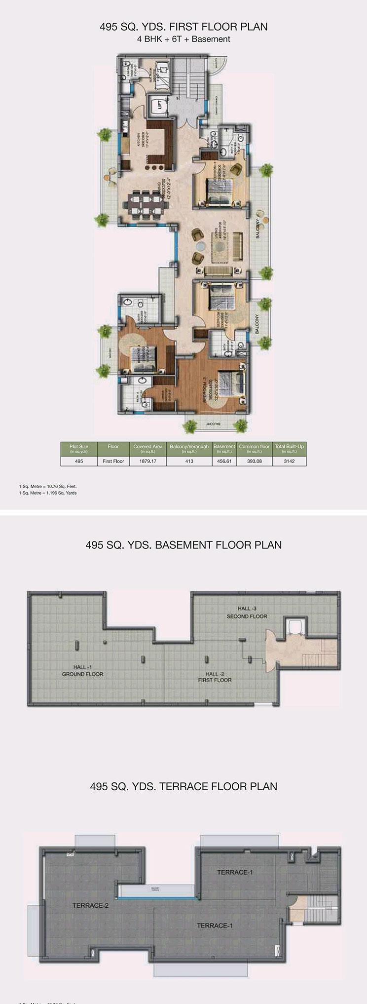 4 BHK + 6T + Basement First Floor Plan
