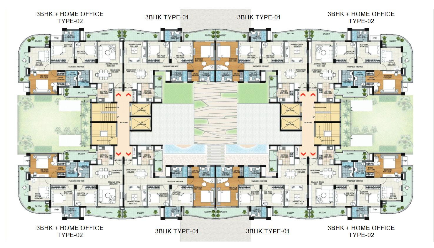 Typical Third to Fifteen Floor 3BHK + Home Office Type 2