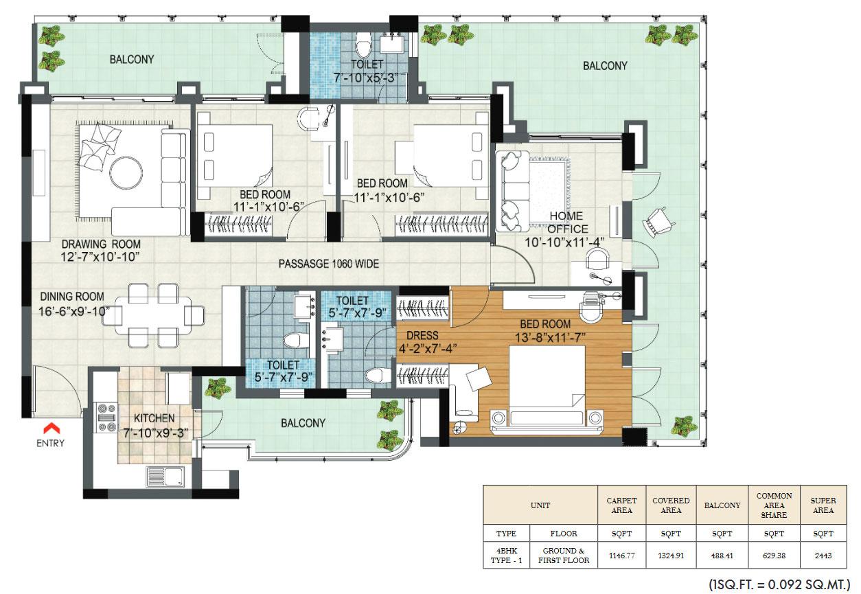 Unit Type (Plan 5) 3BHK + Home Office (Ground & First Floor)