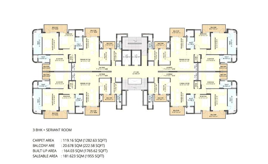 3 BHK Unit + Servant Room