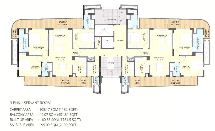 3 BHK Unit + Servant Room