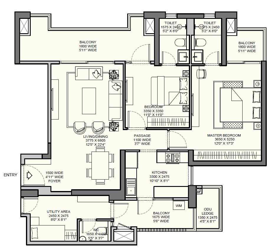 2BHK+ 2T+U-T (TYPE A)