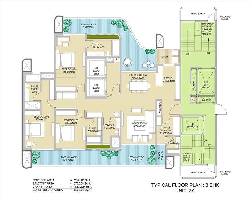 3 BHK + Utility + Servant