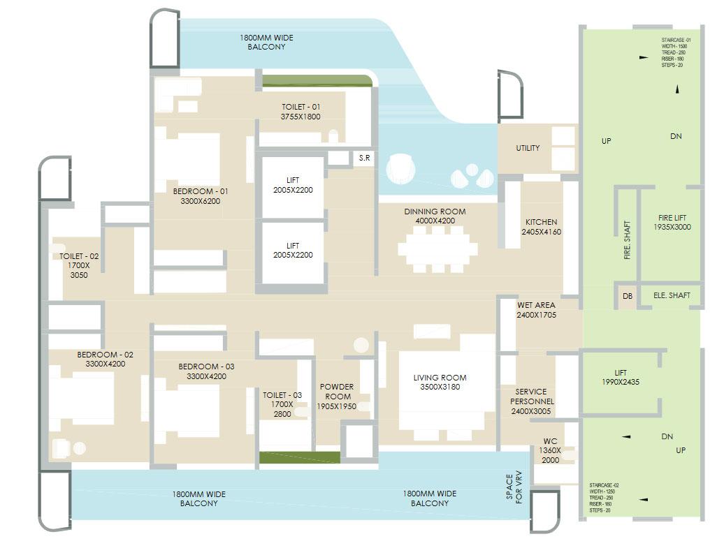 3BHK +Family Lounge + Utility + Servant