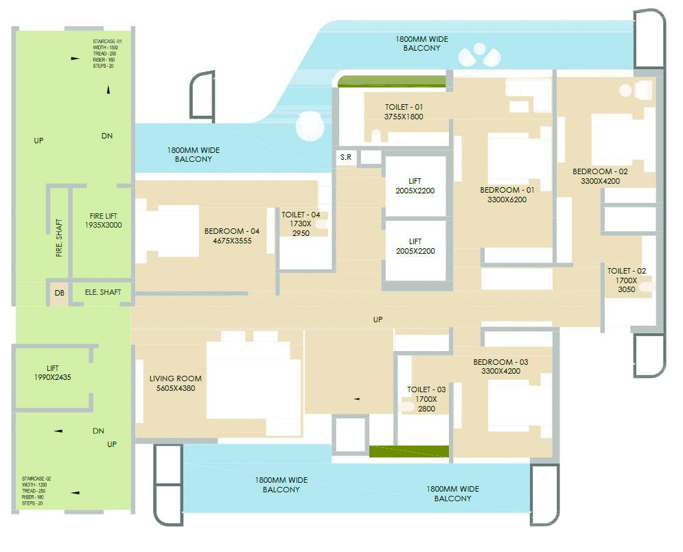 Typical Floor Plan 5BHK Unit - 5B (Lower Unit)