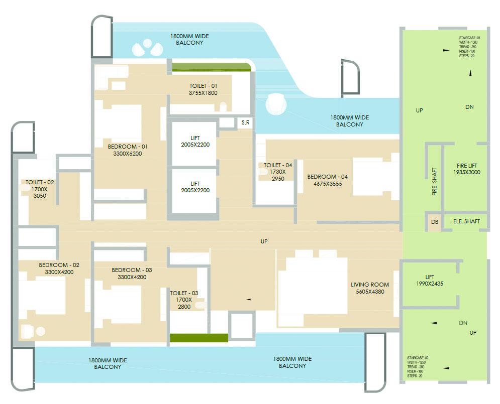 Typical Floor Plan 5BHK Unit - 5A (Lower Unit)