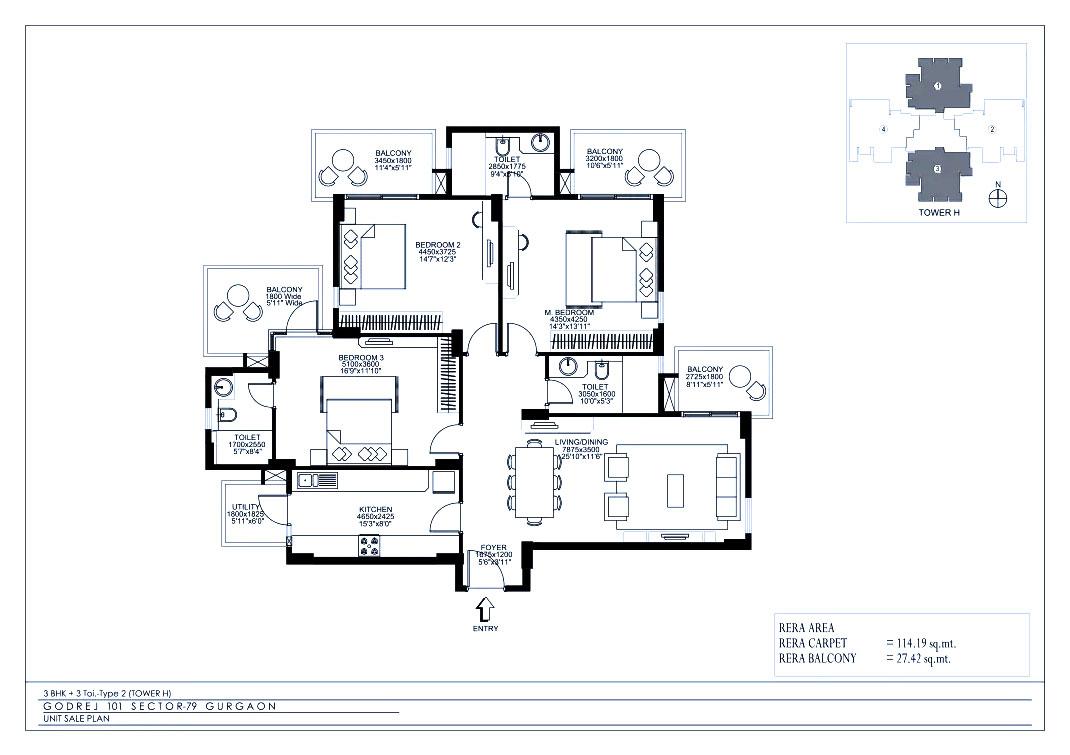 Godrej 101 Ncr Floor Plan T-A-3BHK