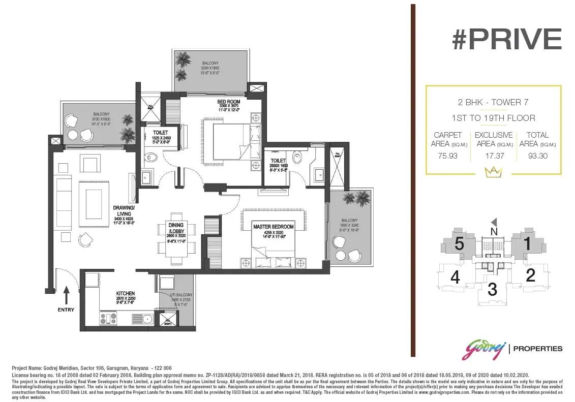2 BHK  : Tower 7 : Floor : 1 St to 19th Floor