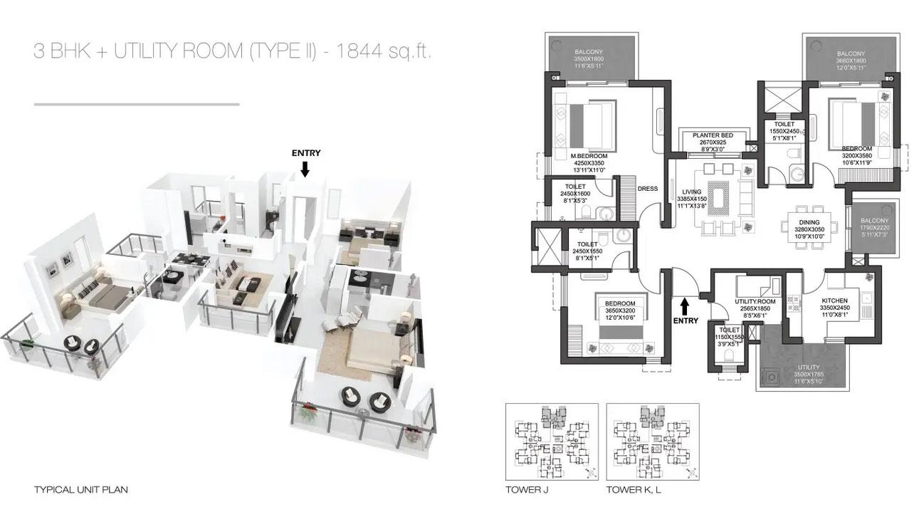 3 BHK + Utility Room