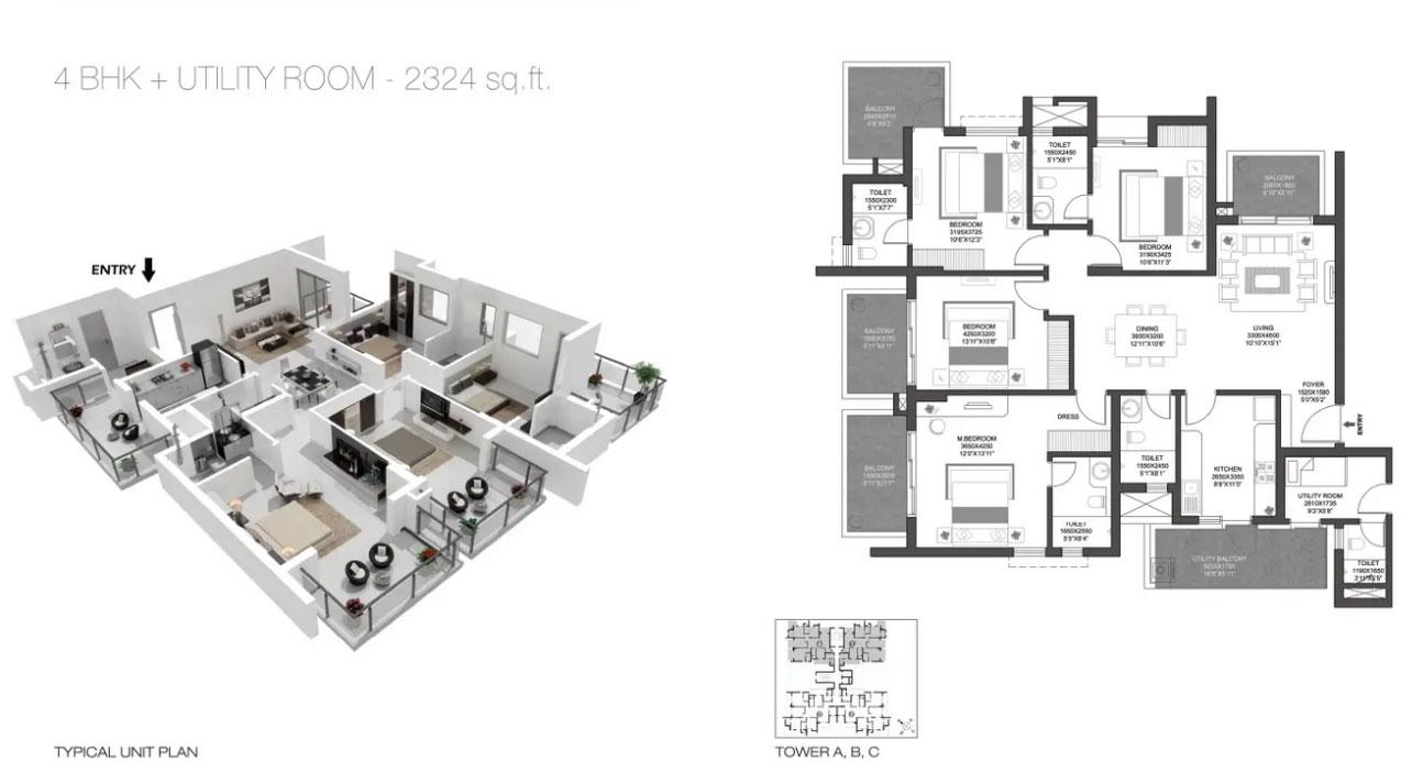 4 BHK + Utility Room