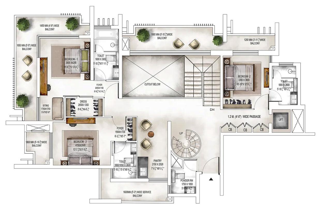 Tower 1 Unit Plans : PH-A Upper Floor Plan