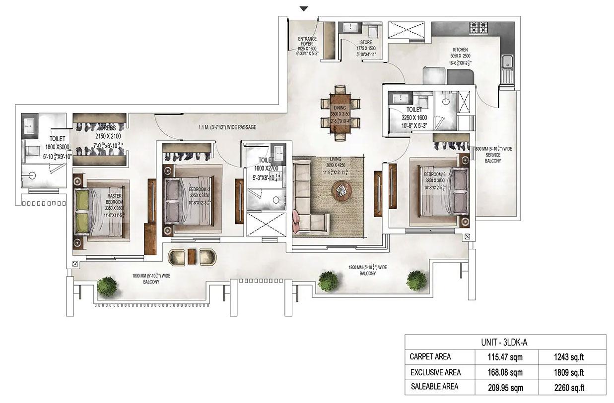 Tower 2 & 3 Unit Plans : 3LDK-A