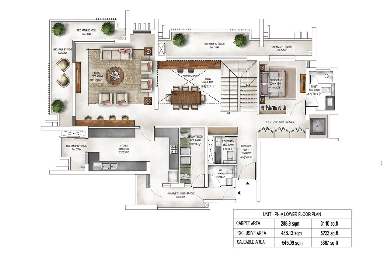 Tower 1 Unit Plans :  PH-A Lower Floor Plan
