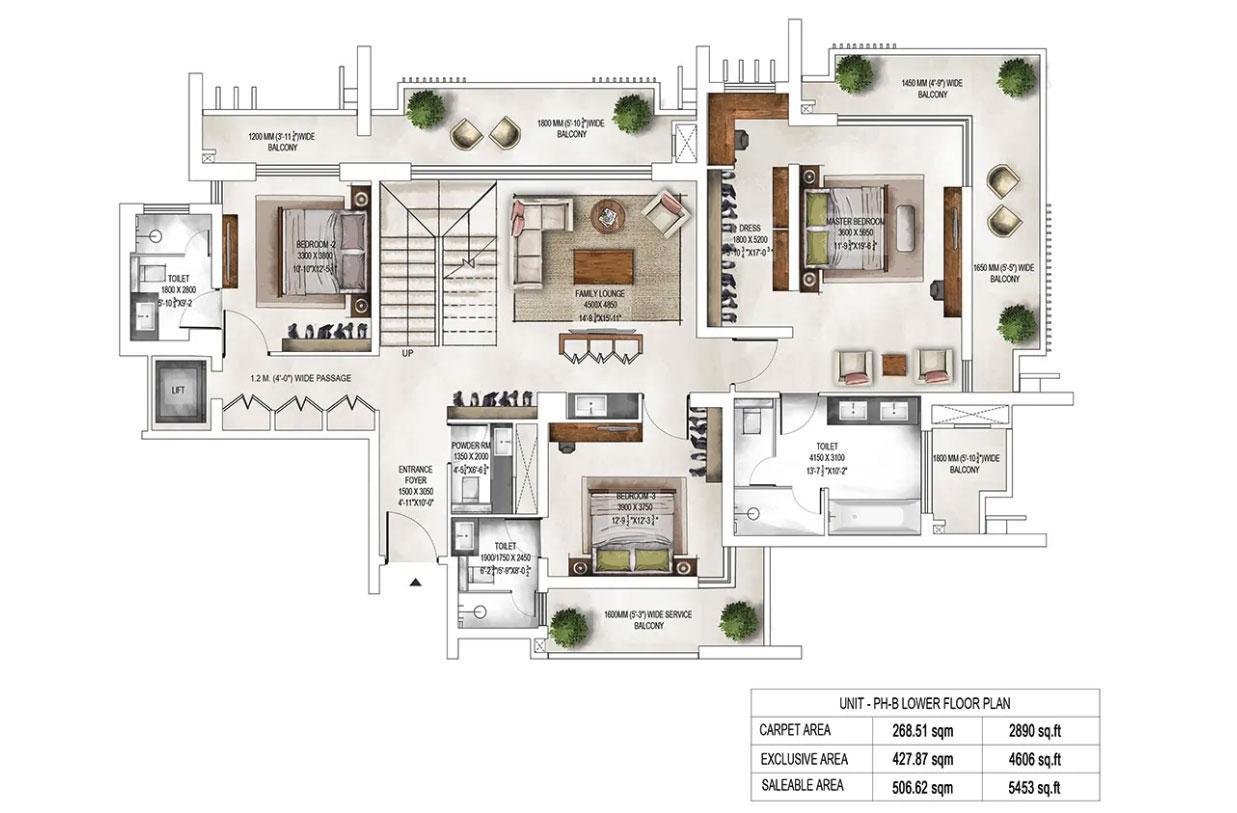 Tower 1 Unit Plans : PH-B Lower Floor Plan