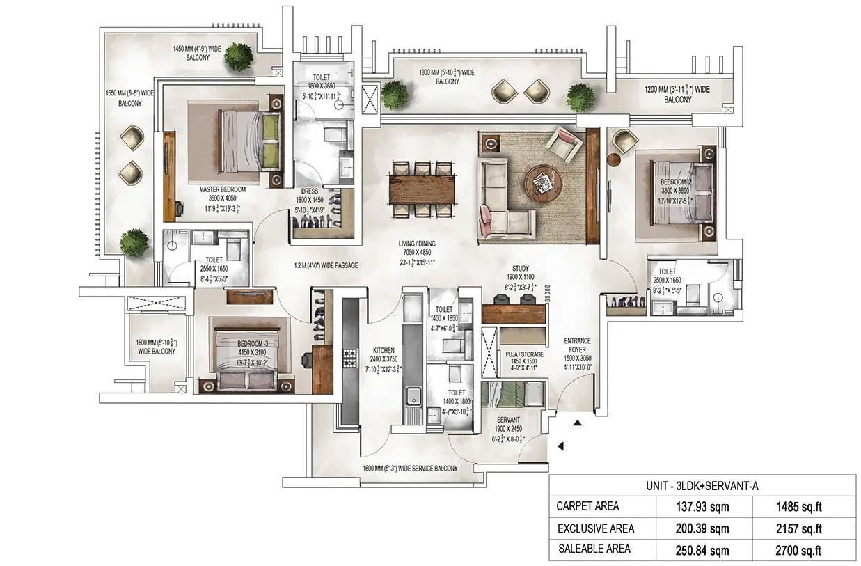 Tower 1 Unit Plans : 3LDK-SERVANT-A