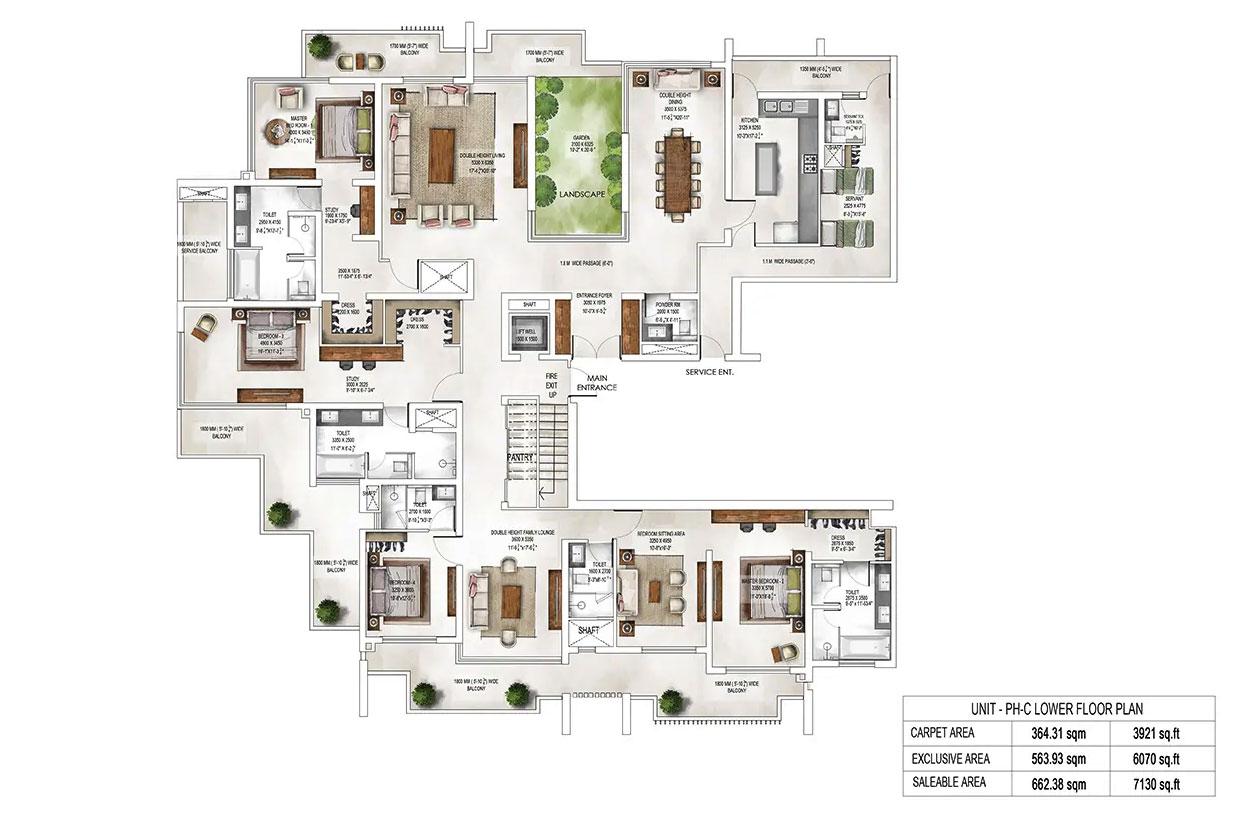 Tower 2 & 3 Unit Plans : PH-C Lower Floor Plan