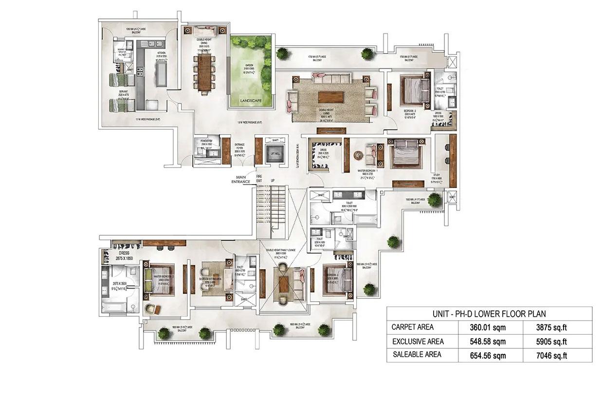 Tower 2 & 3 Unit Plans : PH-D Lower Floor Plan