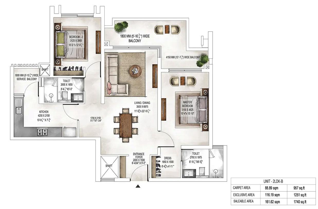 Tower 2 & 3 Unit Plans : 2LDK-B