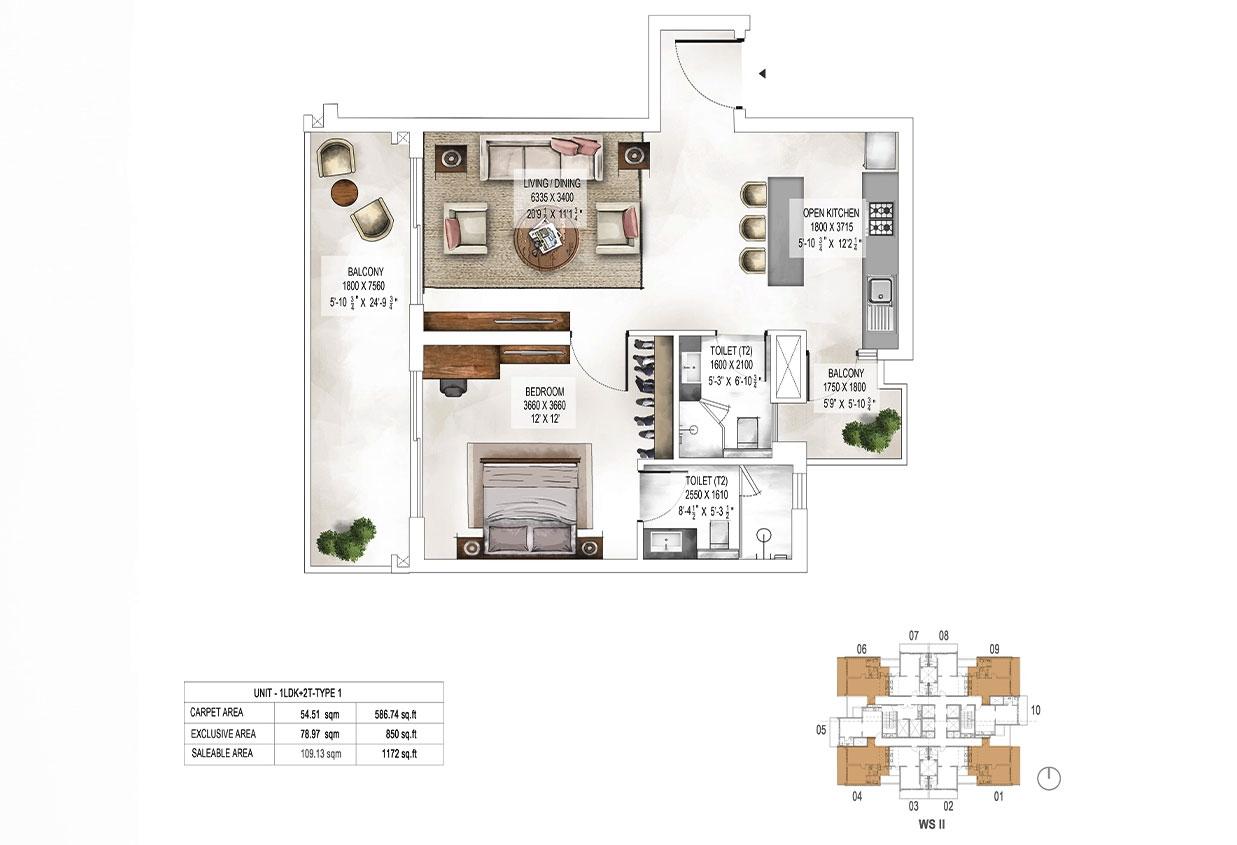 Unit - 1LDK2T-TYPE-1