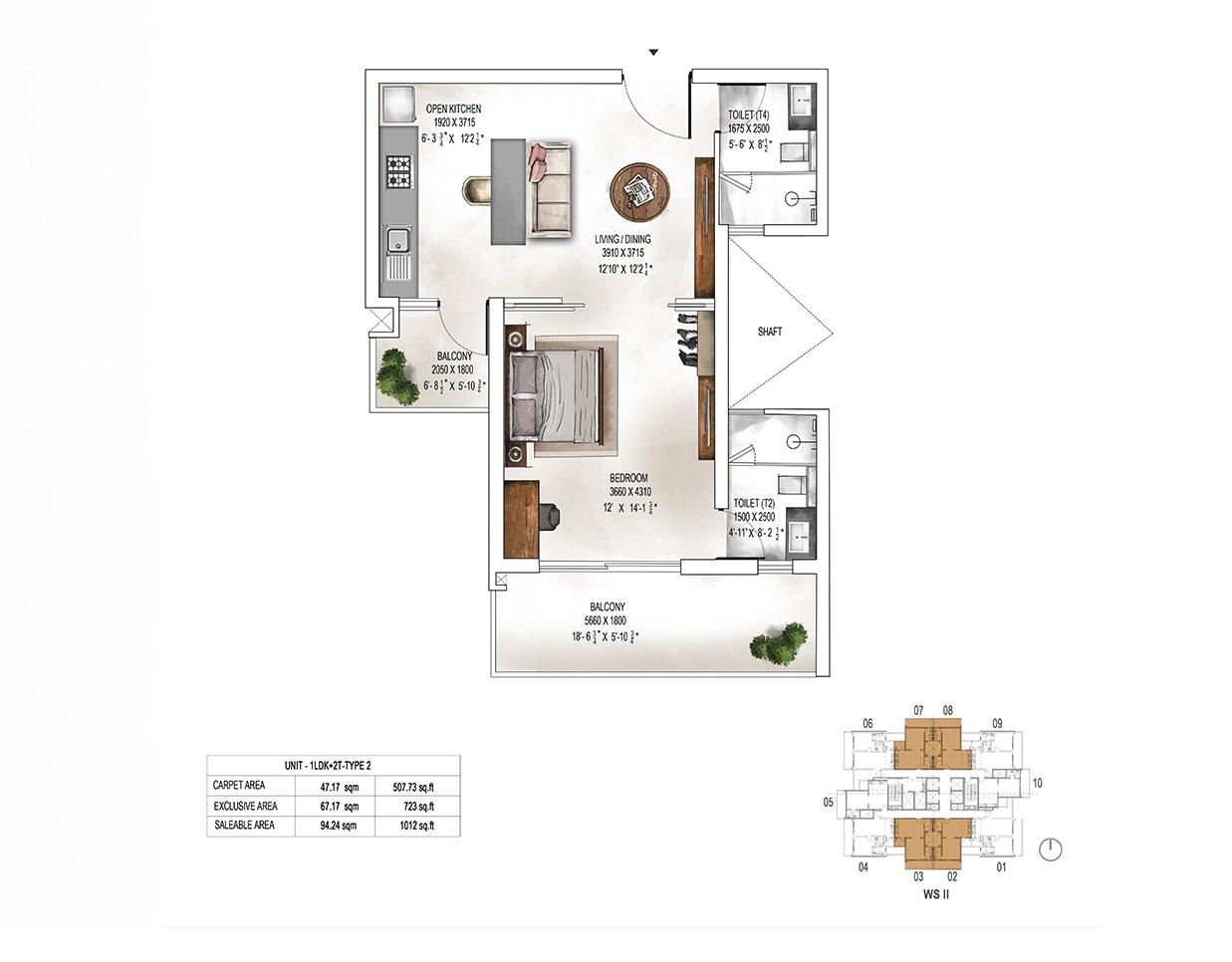 Unit - 1LDK2T-TYPE-2