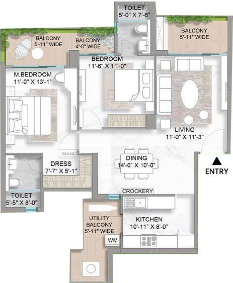 Unit Plan - 2.5 BHK