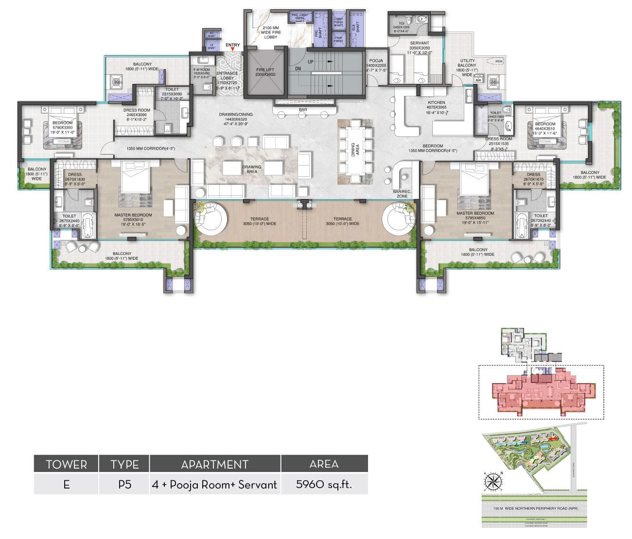 Pent House 4 BHK + Pooja Room + Servant